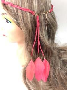 Diadema trenzada con plumas Melocot&oacute;n (1 ud)