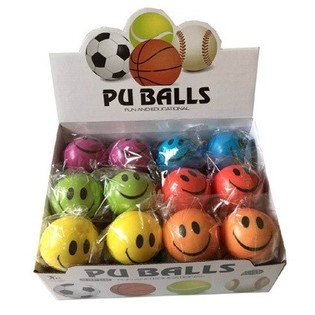 PELOTAS DE PU CARITAS SONRIENTES &Oslash;10 CM EN EXPOSITOR (36 ud)