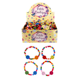 PULSERAS SMILEY ALEGRE DE MADERA PARA NIÑOS EN EXPOSITOR (144 uds.)