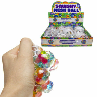 PELOTAS SQUISHY CON MALLA EN EXPOSITOR (12 uds.)