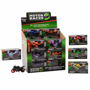 MOTO SUPER SPORT DIE CAST, ESCALA 1:24 EN EXPOSITOR (24 uds.)