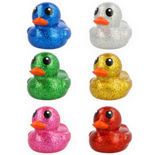 Patitos de Goma Grandes con Purpurina de Colores - 10x8x8 cm (6 uds.)