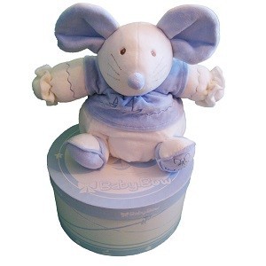Peluche Baby Bow en Caja de Regalo - Modelo 15 (Ratón, Azul/Blanco)